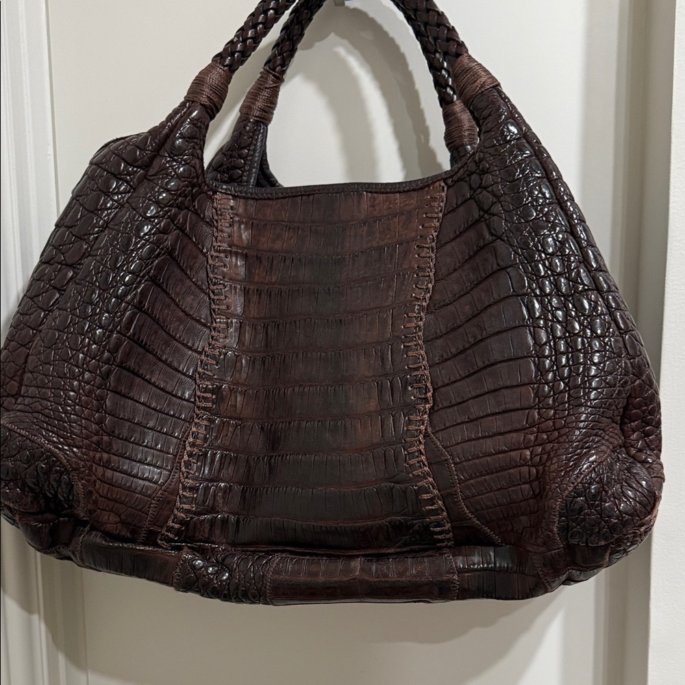 Carlos Falchi Dark Brown Crocodile-Embossed Hobo Bag - Picture 2 of 5
